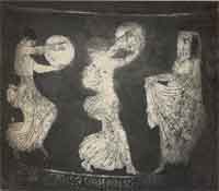 Larger view of vase painting of women beating drums