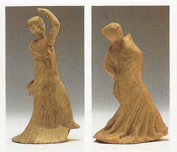 Two terracotta statues of dancers