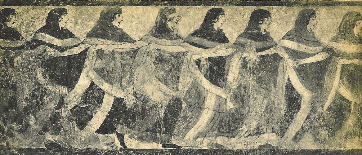 Fresco of women dancing in a line