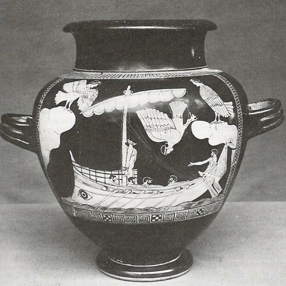 Attic vase with Odysseus and sirens from 5th century BC