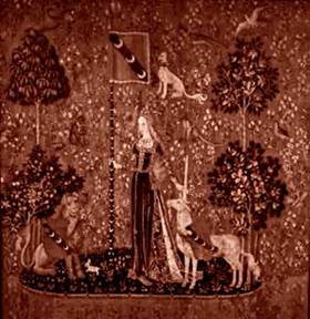 Tapestry of a maiden and a unicorn