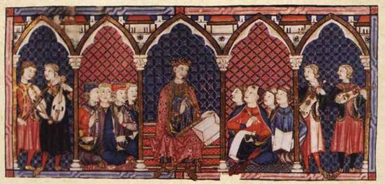 Tapestry of a king and his court